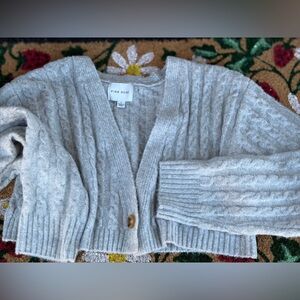 Pink Rose Light Gray Cable Knit Cardigan